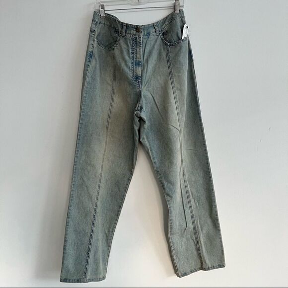 DKNY Light Wash High Rise Front Seam Split Hem Straight Leg Denim Size 14W NWT - Picture 1 of 10